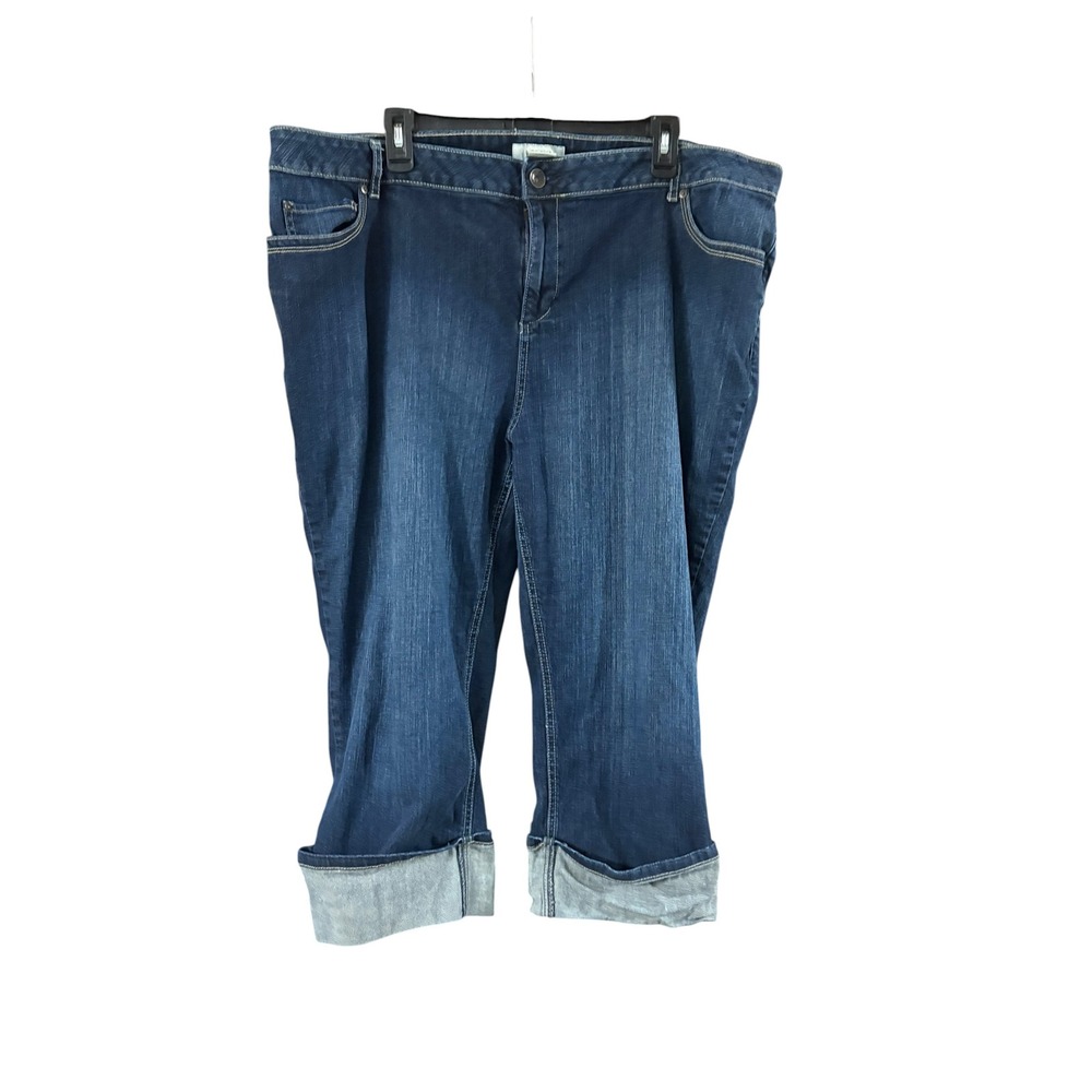 Merona Womens 24W Dark Wash Denim Capri Jeans Cuffed Stretch Blue RN17730